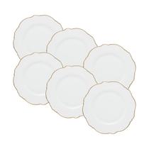 Jogo 6 pratos sobremesa 21 cm de porcelana branca com fio dourado Maldivas Wolff - 18054 Jogo 6 pratos sobremesa 21 cm de porcelana branca com fio dourado Maldivas Wolff - 18054