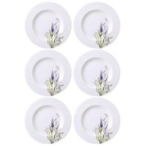 Jogo 6 Pratos Sobremesa 21cm em Porcelana Tramontina Pratinho Servir Doces Tortas Decorado Lilla
