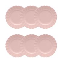 Jogo 6 Pratos Sobremesa Porcelana Oxford Flora Dália 22 Cm: Rosa Suave