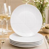 Jogo 6 Pratos Sobremesa Redondo Tramontina Porcelana Decorada Mesa Posta Sofisticada Premium 21cm