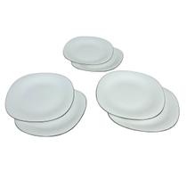 Jogo 6 Pratos Sobremesa Vidro Opalino Branco com Borda Preta