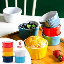 Jogo 6 Ramekin Colorido Canelado 180ml Forno Suflê Cupcake