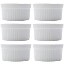 Jogo 6 Ramekins de Porcelana 240ml Canelado Lyor Branco Sobremesa Molhos