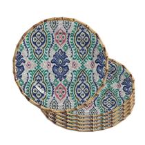 Jogo 6 Sousplat Redondo de Cerâmica Borda de Bambu Maison Blanche Mykonos 35cm