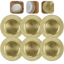 Jogo 6 Sousplat Redondo de Plástico Dourado 33cm Para Mesa Posta Luxo Lyor