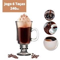 Jogo 6 taça caneca café cappuccino milk shake 240ml vidro