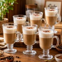 Jogo 6 Taça Capuccino 230ml Vidro Cafe Bebida Alça Espresso