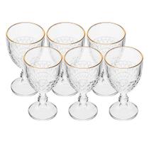 Jogo 6 Taça com Borda Dourada Coração Vidro Cor Transparente Fio de Ouro para Água 320ml Lyor