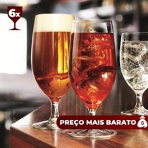Jogo 6 Taça Copo Vidro Transparente Cerveja Vinho Bebidas Elegante de Luxo Decorativa