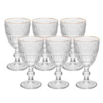 Jogo 6 Taça de Cristal Ecológico para Água Suco Mauve com Fio de Ouro 320ml Wolff