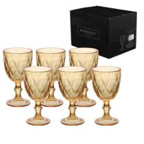 Jogo 6 Taça De Vidro Água Suco Fume Verde Diamond Bico de Jaca 320ml