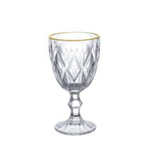 Jogo 6 Taça De Vidro Borda Dourada Luxo Água Suco Diamond 320ml