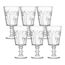Jogo 6 Taça de Vidro Coqueiro Tropical Palm Transparente para Água e Drinks Trancoso Haüskraft 320ml
