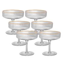 Jogo 6 Taça De Vidro Coupe Com Borda Dourada Lines Canelada Para Drinks Sobremesa Wolff 200ml Jogo 6 Taça De Vidro Coupe Com Borda Dourada Lines Canelada Para Drinks Sobremesa Wolff 200ml