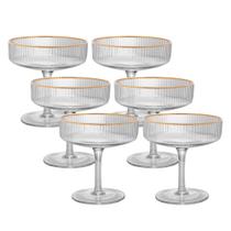 Jogo 6 Taça de Vidro Coupe com Borda Dourada Lines Wolff 200ml