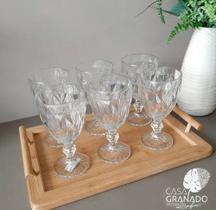 Jogo 6 Taça de Vidro Transparente 340ML Conjunto Diamond P/ Água Vinho Drinks
