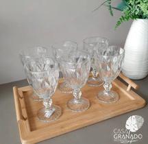 Jogo 6 Taça de Vidro Transparente 340ML Conjunto Diamond P/ Água Vinho Drinks - Original Line