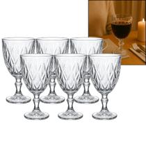 Jogo 6 Taça de Vidro Transparente 340ML Conjunto Diamond P/ Água Vinho Drinks
