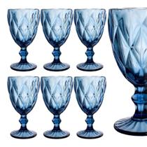 Jogo 6 Taça Diamante Copo Vidro Grosso Azul 340ml - Class Home