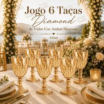 Jogo 6 Taça Diamante Copo Vidro Transparente 300ml
