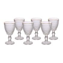 Jogo 6 Taça Vidro Água Suco Transparente Bico Abacaxi Jaca Borda Dourada 320ml