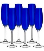 Jogo 6 Taças 220ml Para Champanhe Gastro Em Cristal Ecológico Azul Cobalto Bohemia Jogo 6 Taças 220ml Para Champanhe Gastro Em Cristal Ecológico Azul Cobalto Bohemia