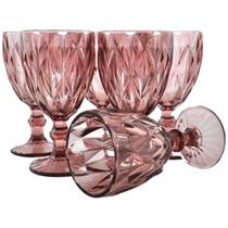 Jogo 6 Taças Água Vinho Vidro Diamante rosa 300ML Abacaxi - Futuro Casa