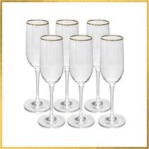 Jogo 6 Taças Champagne Borda Dourada Premium 160ml Champanhe Luxo
