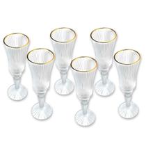 Jogo 6 Taças Champanhe Borda Dourada Graffiato Transparente 150ml Hauskraft