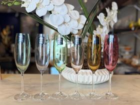 Jogo 6 taças champanhe cristal ecologico 220ml colorido Jogo 6 taças champanhe cristal ecologico 220ml colorido