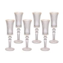 Jogo 6 Taças Champanhe vidro Graffiato 150ml Transparente c/ borda dourada - Haüskraft