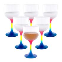 Jogo 6 Taças Coloridas 500ml Servir Drinks Capirinha Gin Tônica Cores Neon Degradê Kit Para Festas Churrasco Aniversário Bar Brilha Na Luz Negra