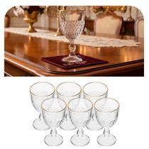 Jogo 6 Taças Coração Vidro Transparente com Filete em Dourado 320ml - Lyor