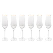 Jogo 6 Taças Cristal Champagne Espumante com Borda Dourada Luxo 300ml Wolff