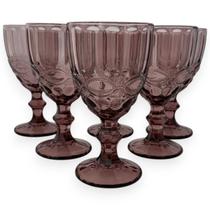 Jogo 6 Taças de Água Decorada Retrô Roxa Marsala Vidro 300ml Jogo 6 Taças de Água Decorada Retrô Roxa Marsala Vidro 300ml