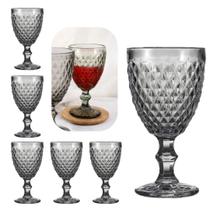 Jogo 6 Taças de Agua e Sucos 300ml Fume Bico Abacaxi e Jaca Ametista Dia a Dia Mesa Posta