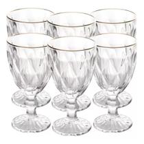 Jogo 6 Taças de Água/Suco 340ml em Vidro Borda Dourada