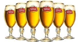 Jogo 6 Taças De Cerveja Stella Artois Chopp 250ml Licenciado Ambev Borda Dourada