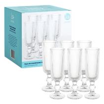 Jogo 6 Taças de Champagne 170ml Vidro Transparente Vertical Copo Versalhes Gold Espumante Degustação Casamento Festas Eventos Ano Novo Cozinha