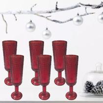 Jogo 6 Taças de Champanhe Pérola Rubi 160ml em Vidro Vermelho Elegante para Brindes e Decoração