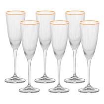 Jogo 6 Taças de Champanhe Vidro Wolff Borda Dourada Lines 300ml