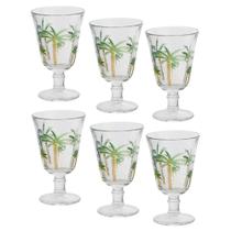 Jogo 6 Taças de Cristal Palm Hand Tree Coqueiro Transparente para Água Lyor 240ml