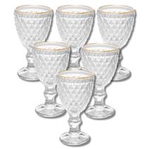 Jogo 6 Taças De Licor De Vidro Com Borda Dourada Fio De Ouro Bico De Abacaxi Transparente 50ml Lyor Jogo 6 Taças De Licor De Vidro Com Borda Dourada Fio De Ouro Bico De Abacaxi Transparente 50ml Lyor