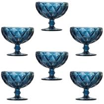 Jogo 6 Taças De Sobremesa Jogo De Taças De Vidro Diamante Azul