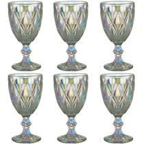 Jogo 6 Taças de Vidro 325ml Diamond Rainbow Metalizada Lyor para Servir Água Vinho Suco