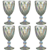 Jogo 6 Taças de Vidro 325ml Diamond Rainbow Metalizada Lyor para Servir Água Vinho Suco