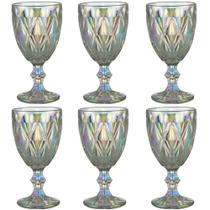 Jogo 6 Taças de Vidro 325ml Diamond Rainbow Metalizada Lyor para Servir Água Vinho Suco