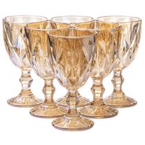 Jogo 6 Taças De Vidro 325ml Suco Vinho Água Modelo Diamond Dourado