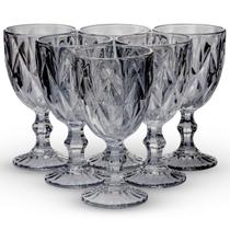 Jogo 6 Taças De Vidro 325ml Suco Vinho Água Modelo Diamond Preto