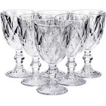 Jogo 6 Taças De Vidro 325ml Suco Vinho Água Modelo Diamond Transparente